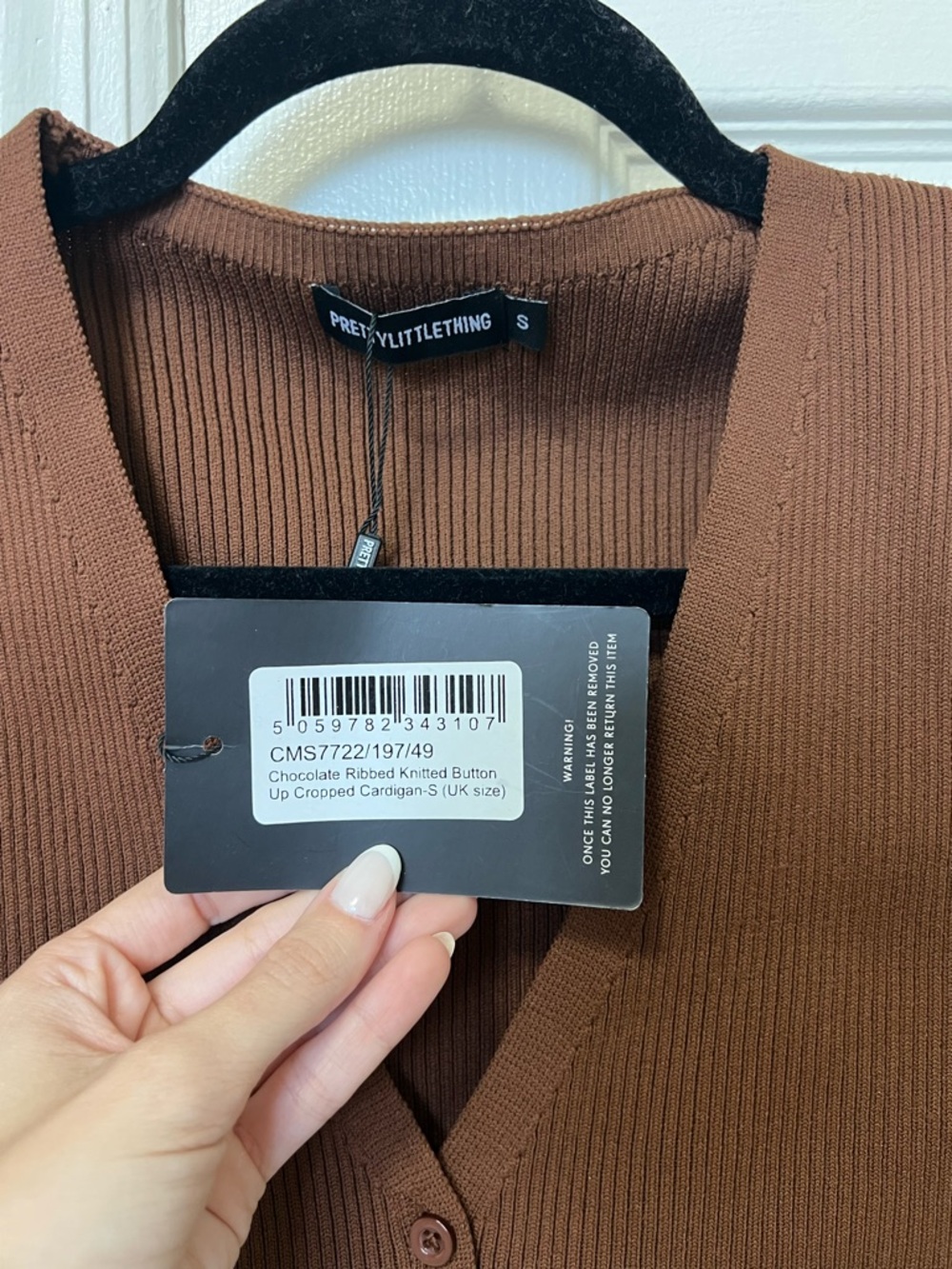 PrettyLittleThing Ribbed V-Neck Crop Cardigan - Brown - Picture 3 of 4